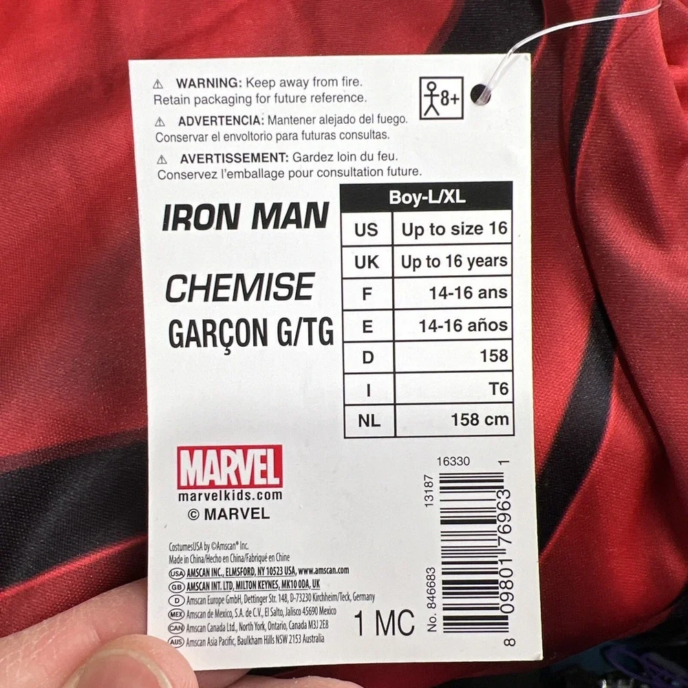 Marvel Iron Man Costume T-shirt Child Size L/XL Fits Up To Size 16 New w/ Tags